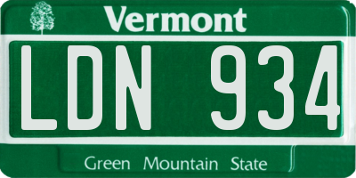 VT license plate LDN934