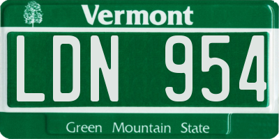 VT license plate LDN954