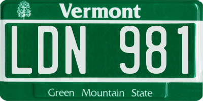 VT license plate LDN981