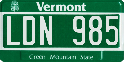 VT license plate LDN985