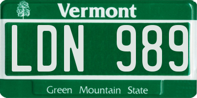 VT license plate LDN989