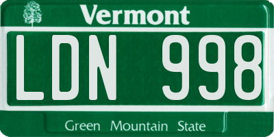 VT license plate LDN998