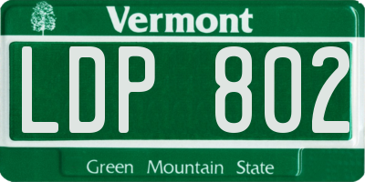 VT license plate LDP802