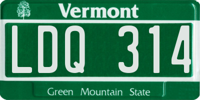 VT license plate LDQ314