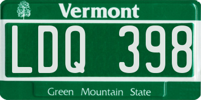 VT license plate LDQ398