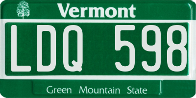 VT license plate LDQ598
