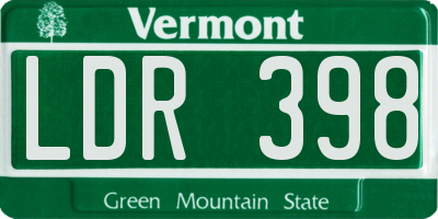 VT license plate LDR398