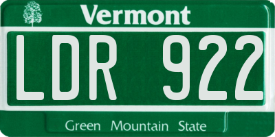 VT license plate LDR922