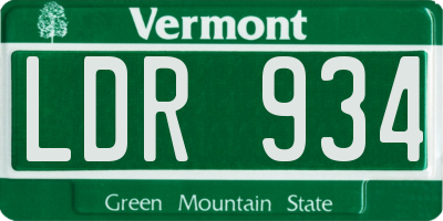 VT license plate LDR934