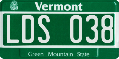 VT license plate LDS038