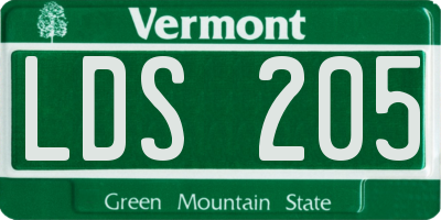 VT license plate LDS205