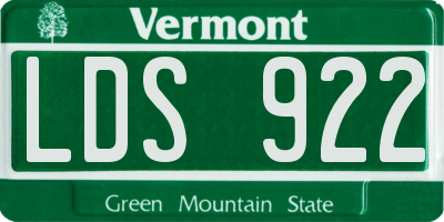 VT license plate LDS922