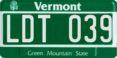 VT license plate LDT039
