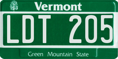 VT license plate LDT205