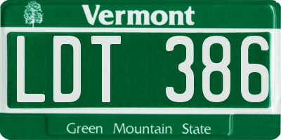 VT license plate LDT386