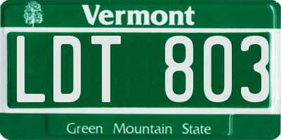 VT license plate LDT803