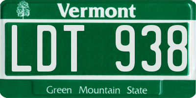 VT license plate LDT938