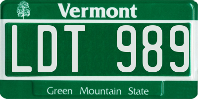 VT license plate LDT989