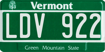 VT license plate LDV922