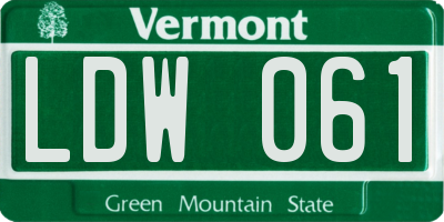 VT license plate LDW061