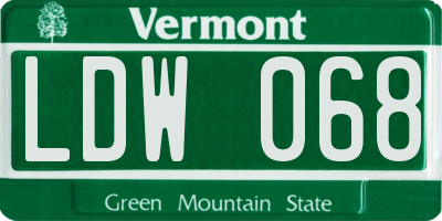 VT license plate LDW068
