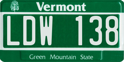 VT license plate LDW138