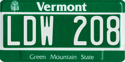 VT license plate LDW208