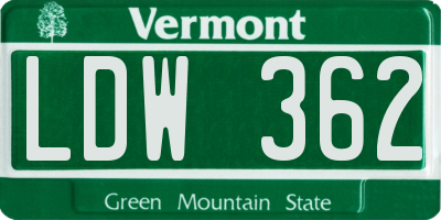 VT license plate LDW362