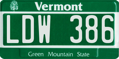 VT license plate LDW386