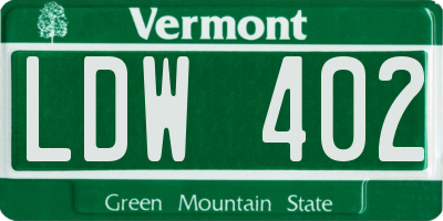 VT license plate LDW402