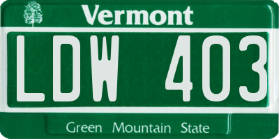 VT license plate LDW403