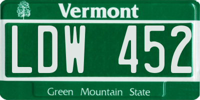 VT license plate LDW452
