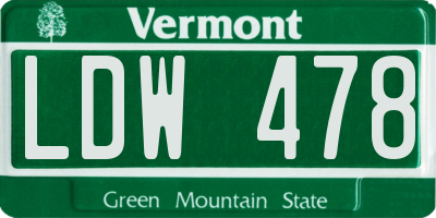 VT license plate LDW478