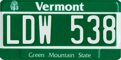 VT license plate LDW538