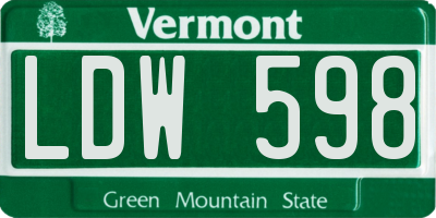 VT license plate LDW598