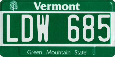 VT license plate LDW685