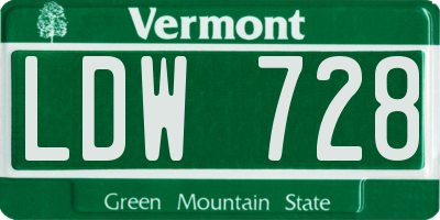 VT license plate LDW728