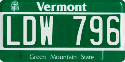 VT license plate LDW796