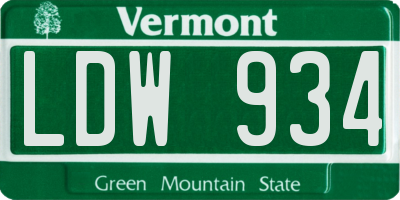VT license plate LDW934