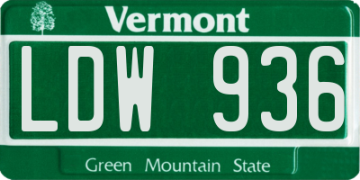 VT license plate LDW936
