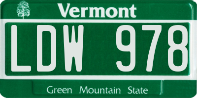 VT license plate LDW978