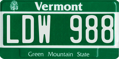 VT license plate LDW988