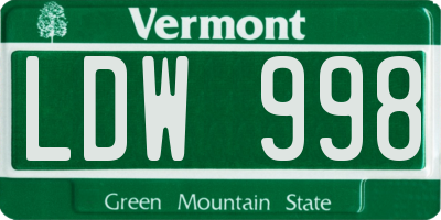 VT license plate LDW998