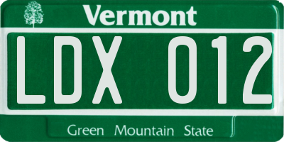VT license plate LDX012