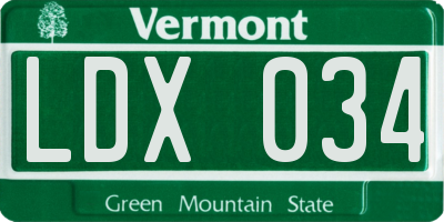 VT license plate LDX034