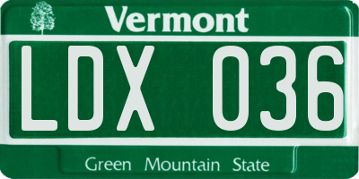VT license plate LDX036