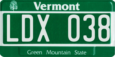 VT license plate LDX038