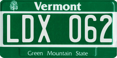 VT license plate LDX062