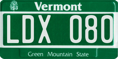 VT license plate LDX080