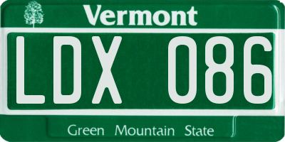 VT license plate LDX086
